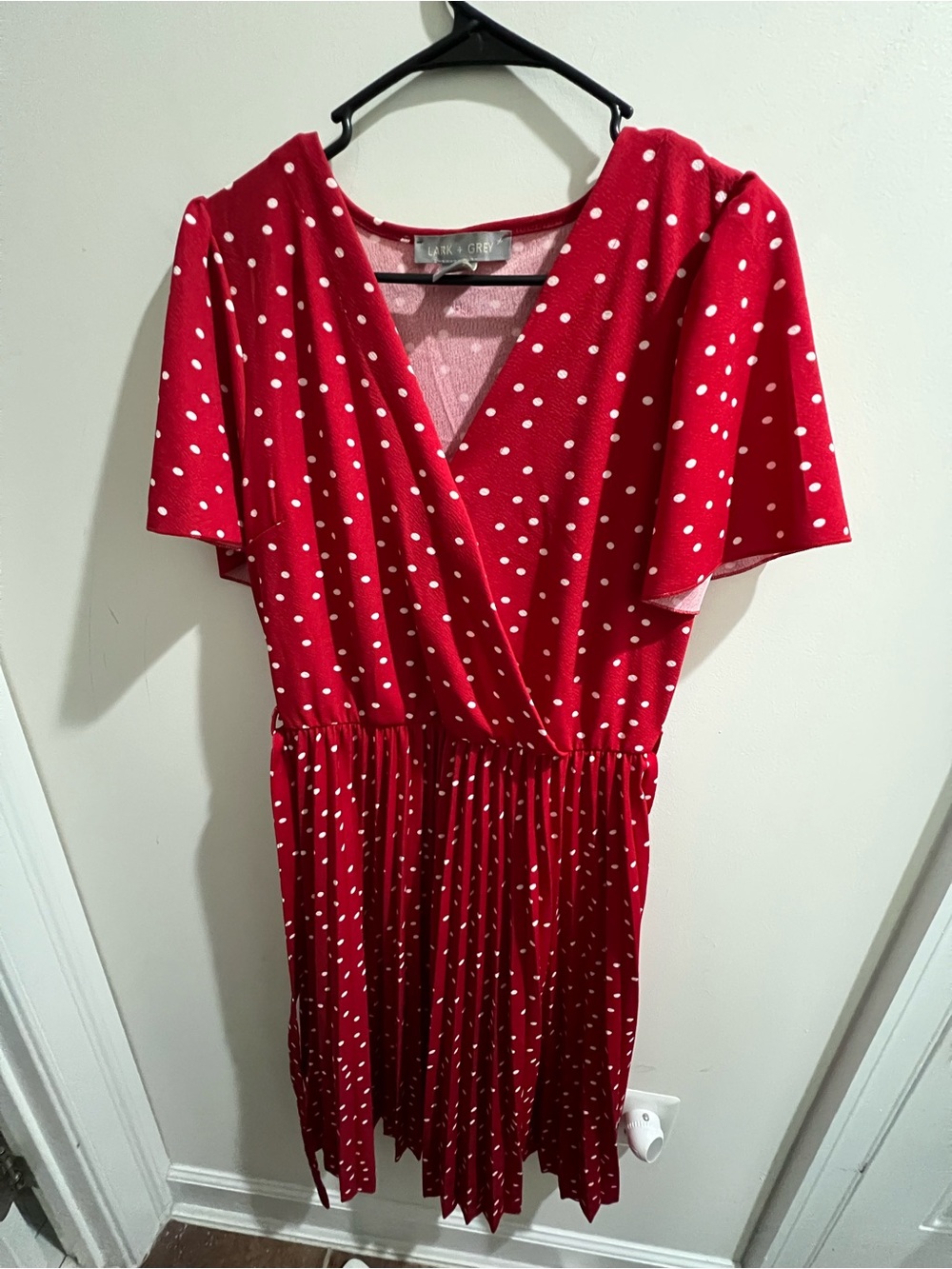Red Polka Dot Pleated Midi Dress